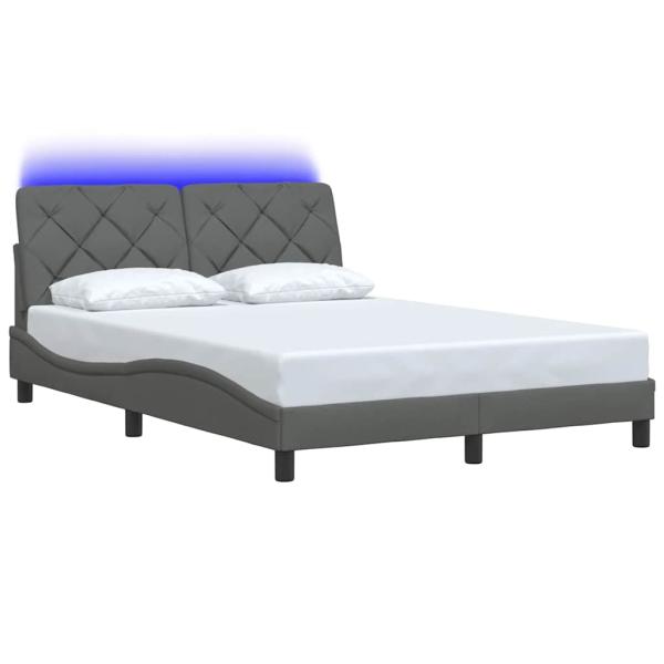 Bettgestell mit LED ohne Matratze Dunkelgrau 120x200 cm Stoff