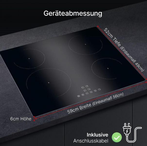 Bomann EBKI 7942 Induktionskochfeld, 59 cm breit, Timer, Topferkennung, Kindersicherung, Restwärmeanzeige, Überhitzungsschutz, schwarz