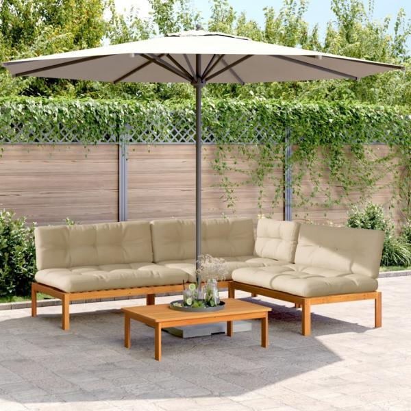 ARDEBO.de - 4-tlg. Garten-Sofagarnitur aus Paletten mit Kissen Akazienholz