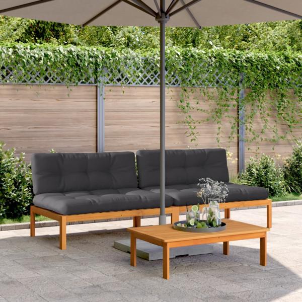 ARDEBO.de - Garten-Mittelsofas aus Paletten mit Kissen 2 Stk. Akazienholz