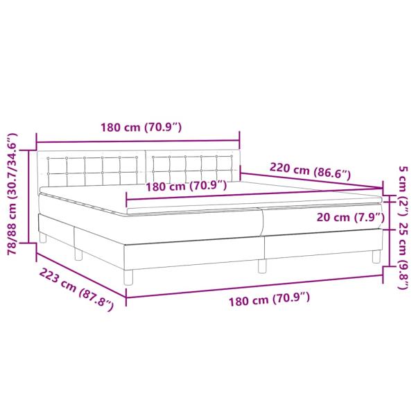 ARDEBO.de - Boxspringbett mit Matratze Hellgrau 180x220 cm Samt