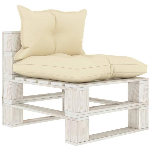 ARDEBO.de - Garten-Paletten-Mittelsofa mit Kissen in Creme Holz