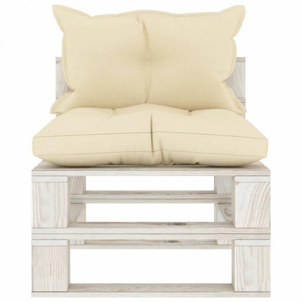 Garten-Paletten-Mittelsofa mit Kissen in Creme Holz