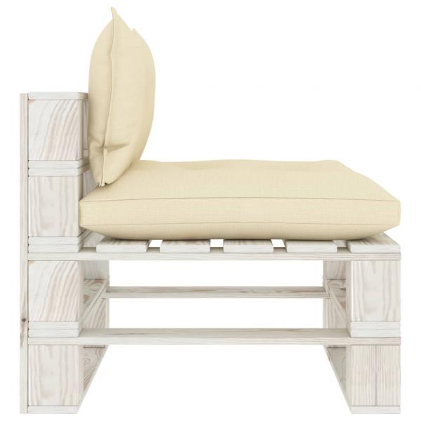 Garten-Paletten-Mittelsofa mit Kissen in Creme Holz