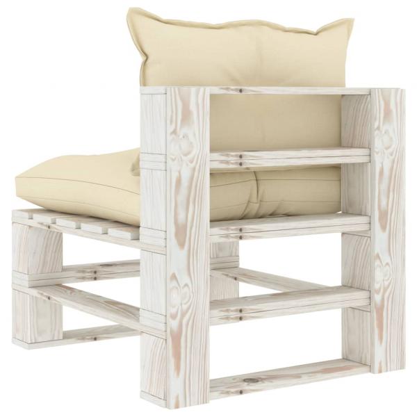 Garten-Paletten-Mittelsofa mit Kissen in Creme Holz