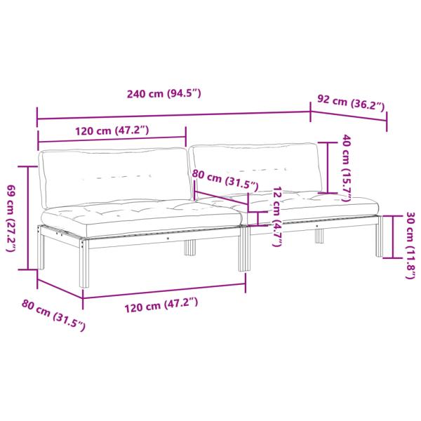 ARDEBO.de - Garten-Mittelsofas aus Paletten mit Kissen 2 Stk. Akazienholz