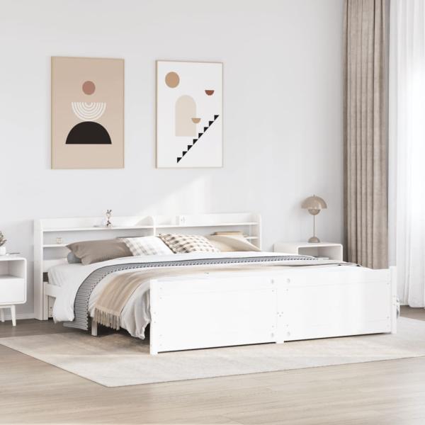 ARDEBO.de - Bettgestell mit Kopfteil ohne Matratze Weiß 200x200 cm