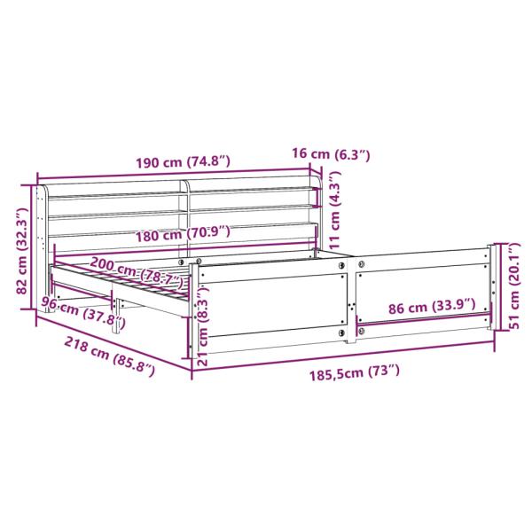 Bettgestell mit Kopfteil ohne Matratze Weiß 180x200 cm