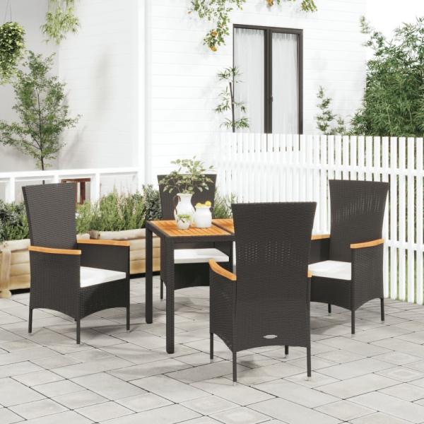 ARDEBO.de - 5-tlg. Garten-Essgruppe mit Kissen Schwarz Poly Rattan
