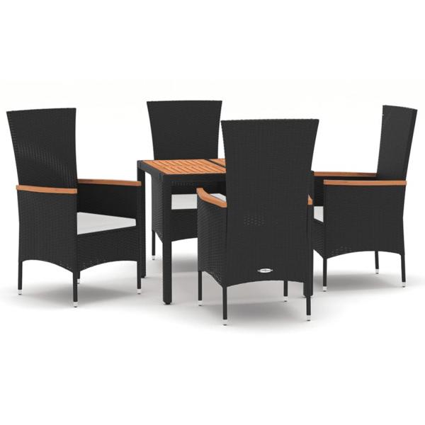 5-tlg. Garten-Essgruppe mit Kissen Schwarz Poly Rattan