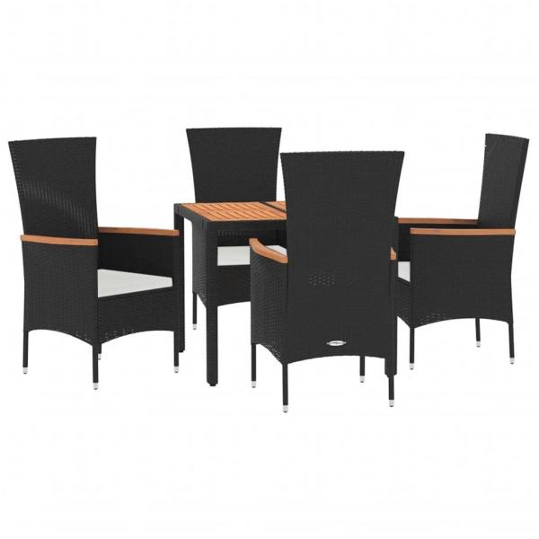 5-tlg. Garten-Essgruppe mit Kissen Schwarz Poly Rattan