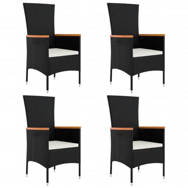 5-tlg. Garten-Essgruppe mit Kissen Schwarz Poly Rattan