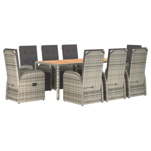 9-tlg. Garten-Essgruppe mit Kissen Grau Poly Rattan
