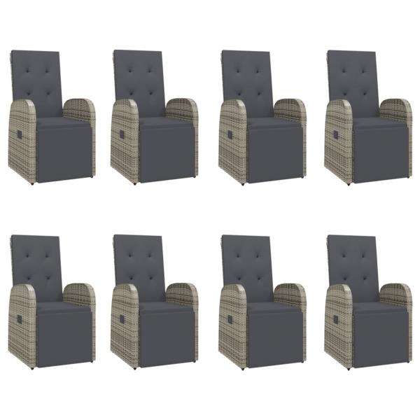 9-tlg. Garten-Essgruppe mit Kissen Grau Poly Rattan