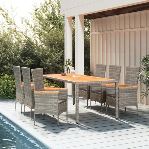 ARDEBO.de - 7-tlg. Garten-Essgruppe mit Kissen Grau Poly Rattan