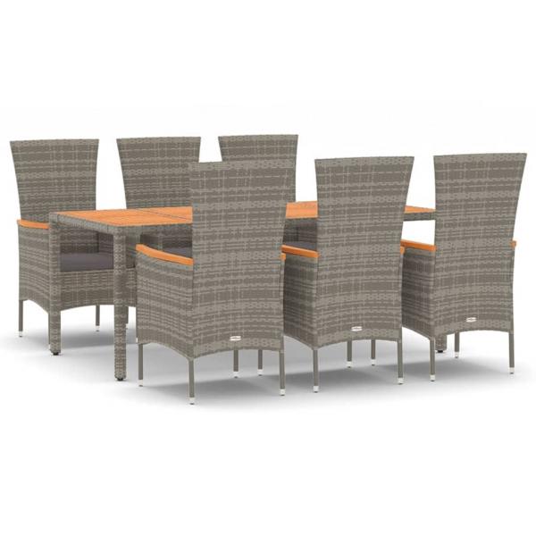 7-tlg. Garten-Essgruppe mit Kissen Grau Poly Rattan