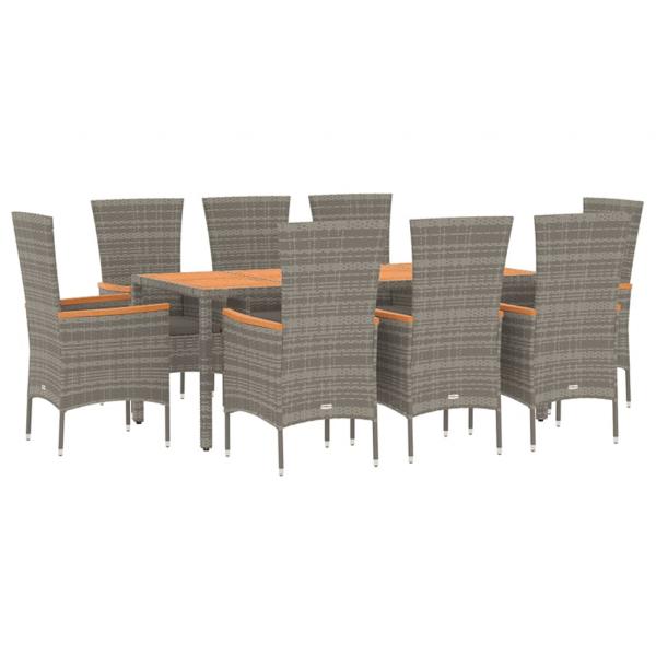 9-tlg. Garten-Essgruppe mit Kissen Grau Poly Rattan