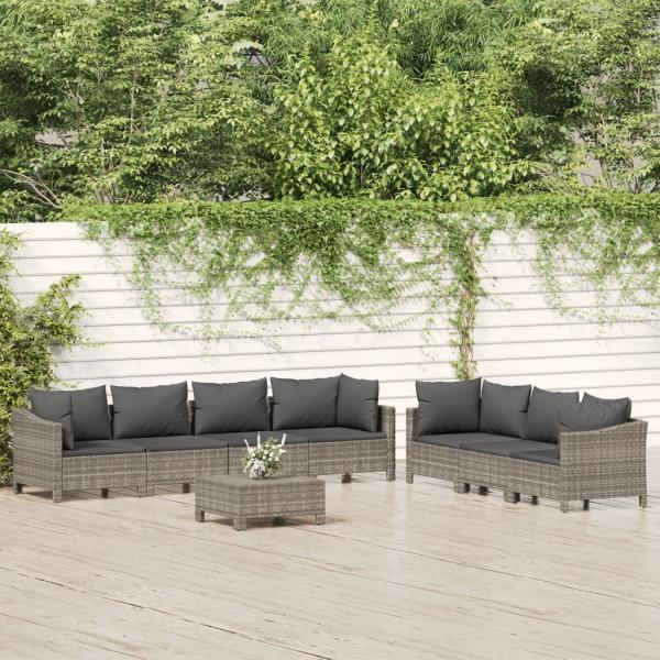 ARDEBO.de - 8-tlg. Garten-Lounge-Set mit Kissen Grau Poly Rattan