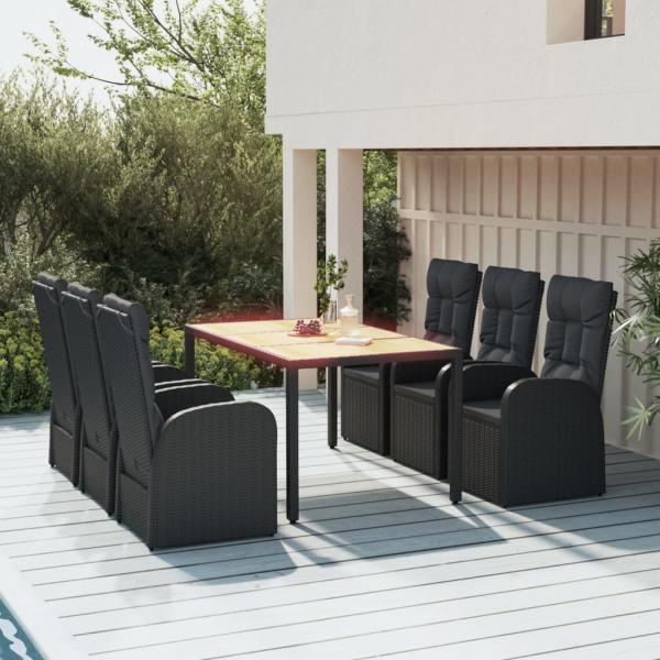 ARDEBO.de - 7-tlg. Garten-Essgruppe mit Kissen Schwarz Poly Rattan