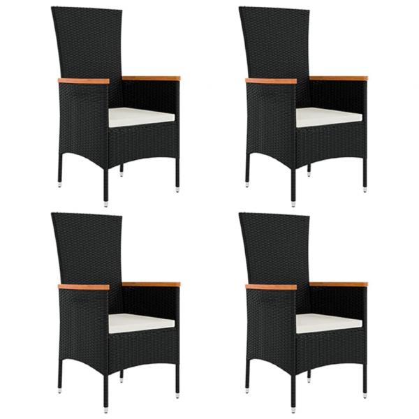 5-tlg. Garten-Essgruppe mit Kissen Schwarz Poly Rattan