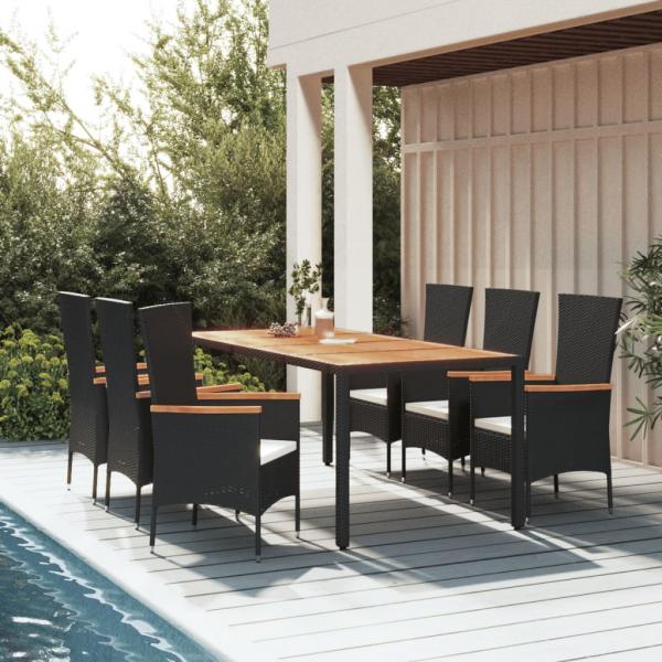 ARDEBO.de - 7-tlg. Garten-Essgruppe mit Kissen Schwarz Poly Rattan