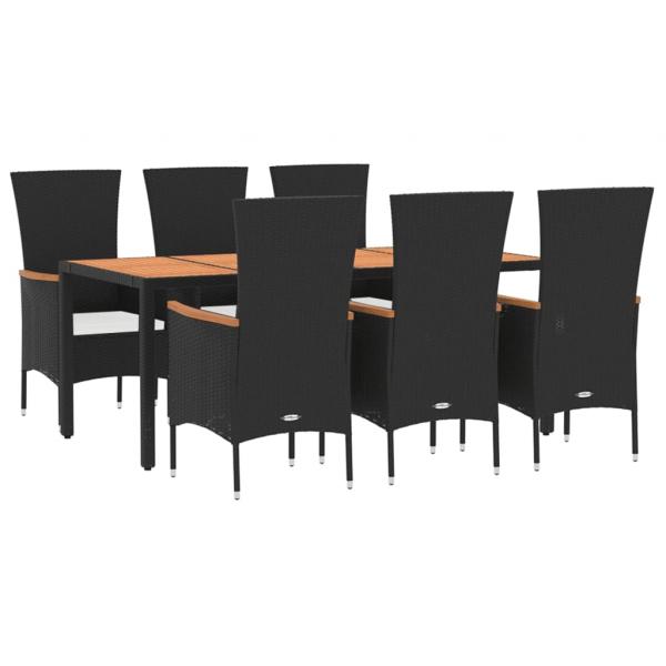 7-tlg. Garten-Essgruppe mit Kissen Schwarz Poly Rattan