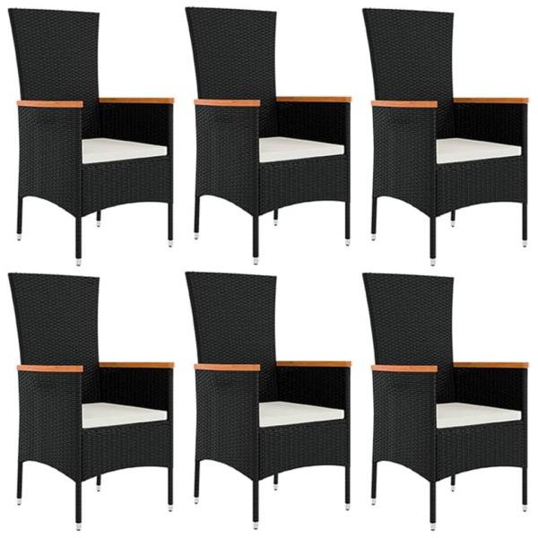 7-tlg. Garten-Essgruppe mit Kissen Schwarz Poly Rattan