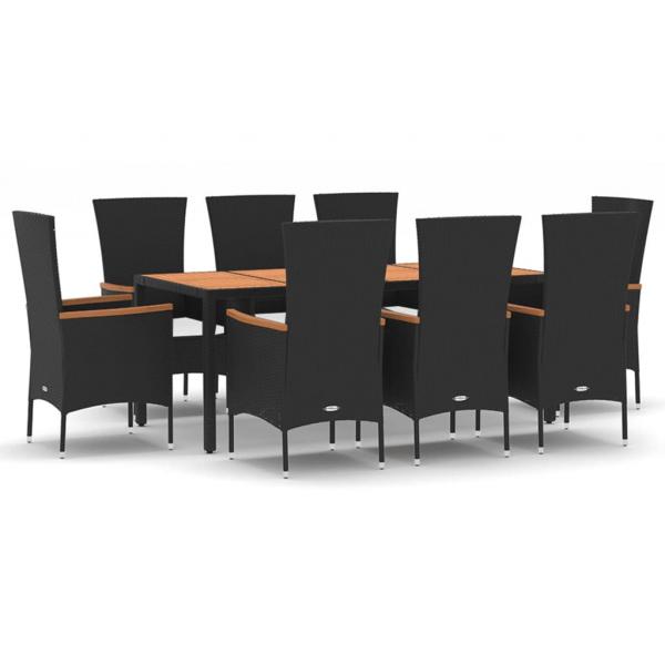 9-tlg. Garten-Essgruppe mit Kissen Schwarz Poly Rattan