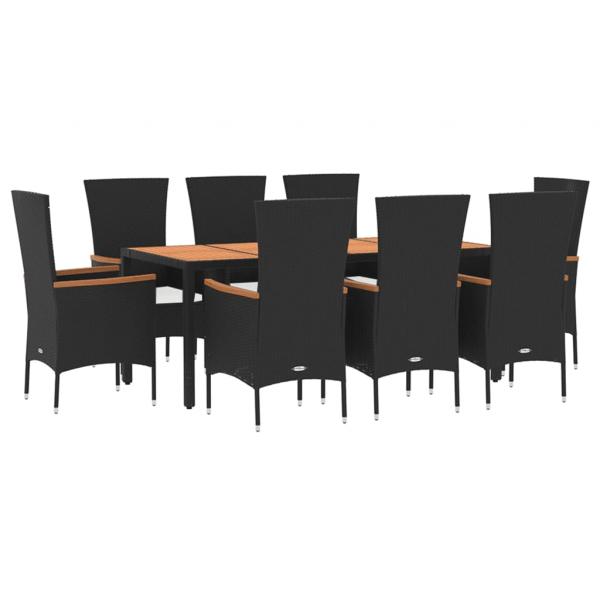 9-tlg. Garten-Essgruppe mit Kissen Schwarz Poly Rattan