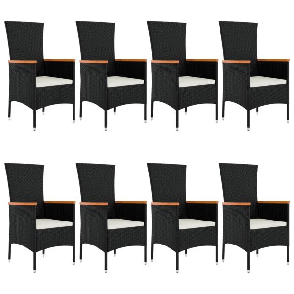 9-tlg. Garten-Essgruppe mit Kissen Schwarz Poly Rattan