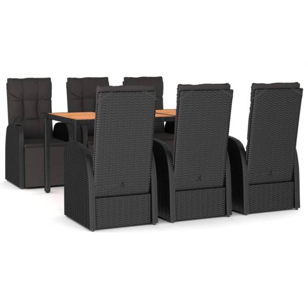 7-tlg. Garten-Essgruppe Schwarz Poly Rattan & Massivholz Akazie