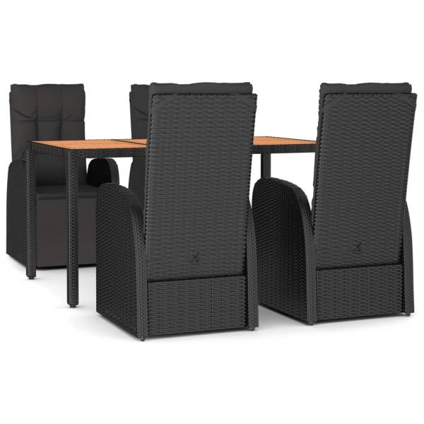 5-tlg. Garten-Essgruppe Schwarz Poly Rattan & Massivholz Akazie