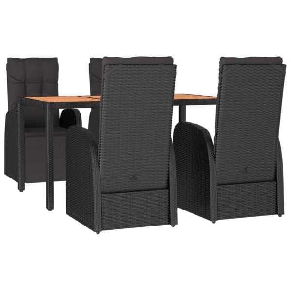 5-tlg. Garten-Essgruppe Schwarz Poly Rattan & Massivholz Akazie