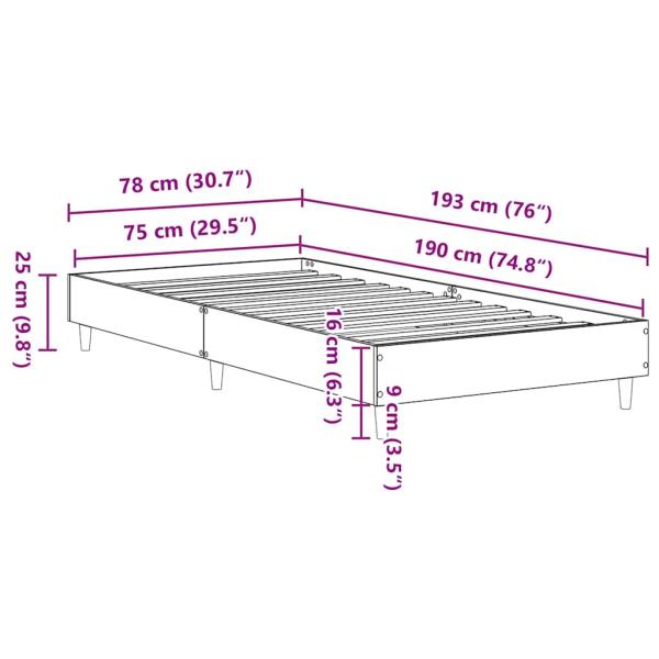 ARDEBO.de - Bettgestell ohne Matratze Artisan-Eiche 75x190cm Holzwerkstoff