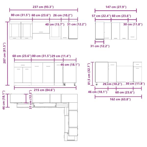 11-tlg. Küchenschrank-Set Artisan-Eiche Holzwerkstoff