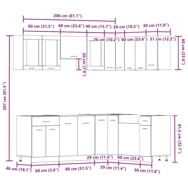 11-tlg. Küchenschrank-Set Artisan-Eiche Holzwerkstoff