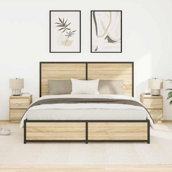 ARDEBO.de - Nachttische mit LED-Leuchten 2 Stk. Sonoma-Eiche 38x34x50 cm