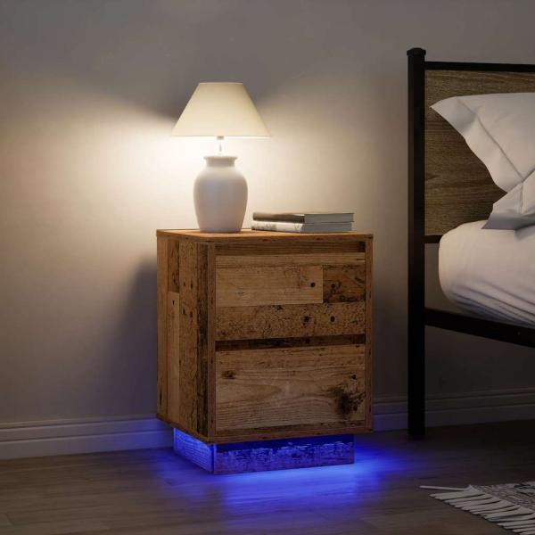 ARDEBO.de - Nachttische mit LED-Leuchten 2 Stk. Altholz-Optik 38x34x50 cm