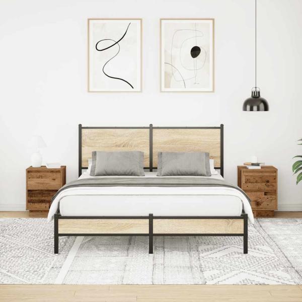 Nachttische mit LED-Leuchten 2 Stk. Altholz-Optik 38x34x50 cm