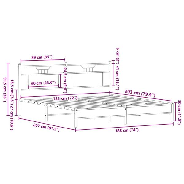 Bettgestell ohne Matratze Räuchereiche 183x203 cm Holzwerkstoff