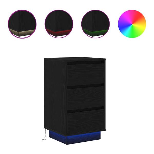 Nachttisch mit LED-Leuchten Schwarz 38x34x65 cm
