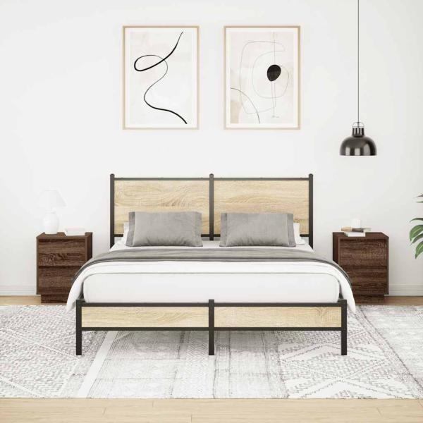 Nachttische mit LED-Leuchten 2 Stk. Braun Eichen-Optik