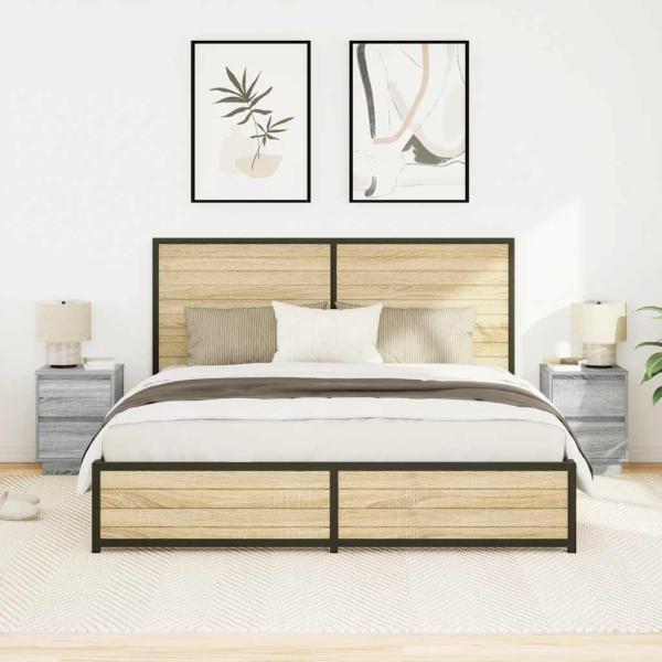 Nachttische mit LED-Leuchten 2 Stk. Grau Sonoma 38x34x50 cm