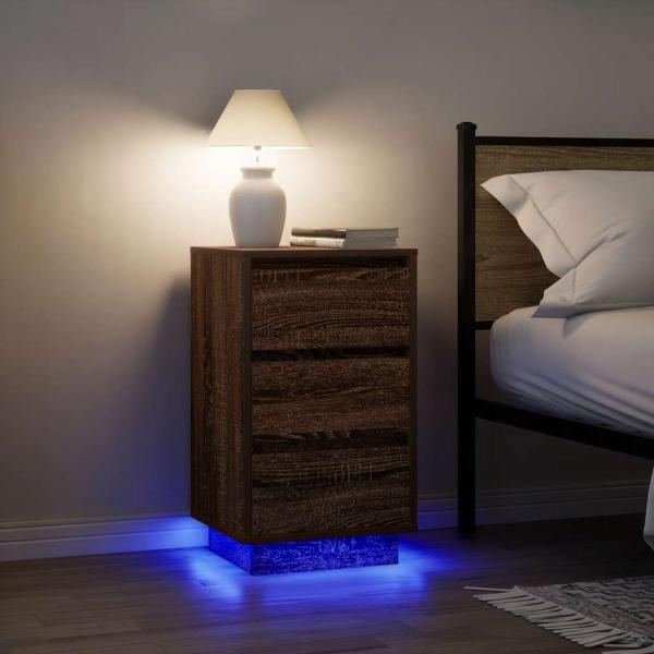 ARDEBO.de - Nachttisch mit LED-Leuchten Braun Eichen-Optik 38x34x65 cm
