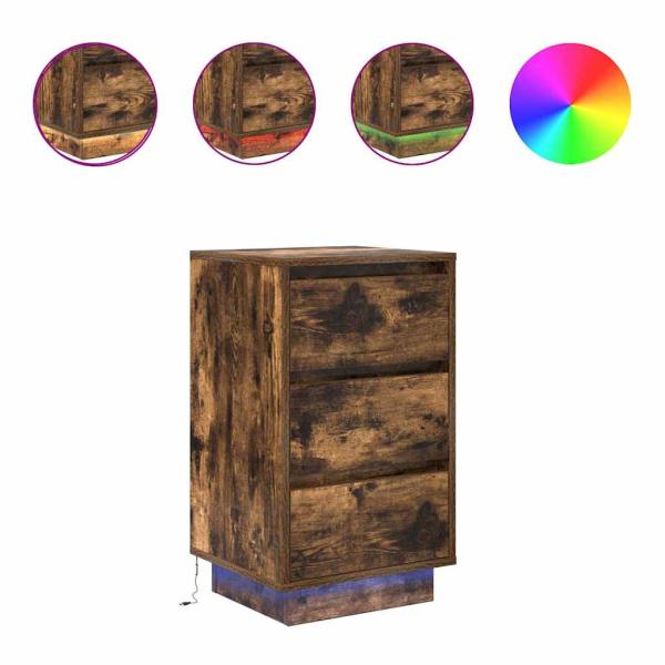 Nachttisch mit LED-Leuchten Räuchereiche 38x34x65 cm
