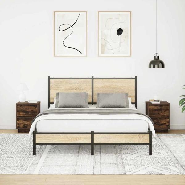 Nachttische mit LED-Leuchten 2 Stk. Räuchereiche 38x34x50 cm