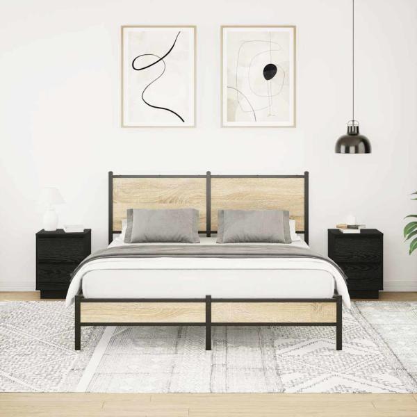 Nachttische mit LED-Leuchten 2 Stk. Schwarz 38x34x50 cm