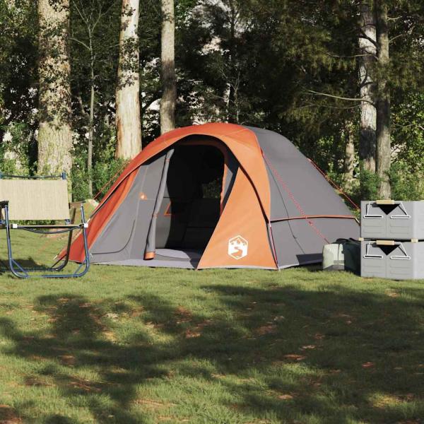 ARDEBO.de - Campingzelt 4 Personen Grau und Orange Wasserdicht