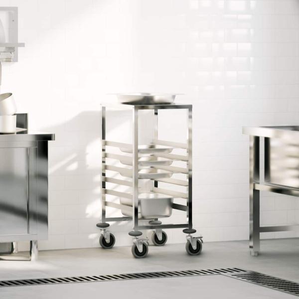 ARDEBO.de - Tablettwagen mit 6 GN-Behältern 39x55x87 cm Edelstahl