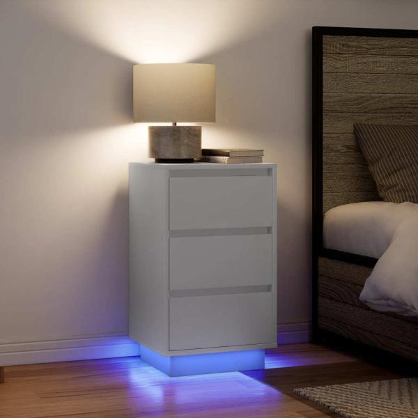 ARDEBO.de - Nachttisch mit LED-Leuchten Weiß 38x34x65 cm